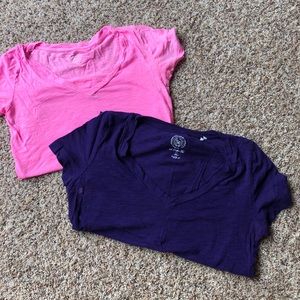pink and purdue v-necks